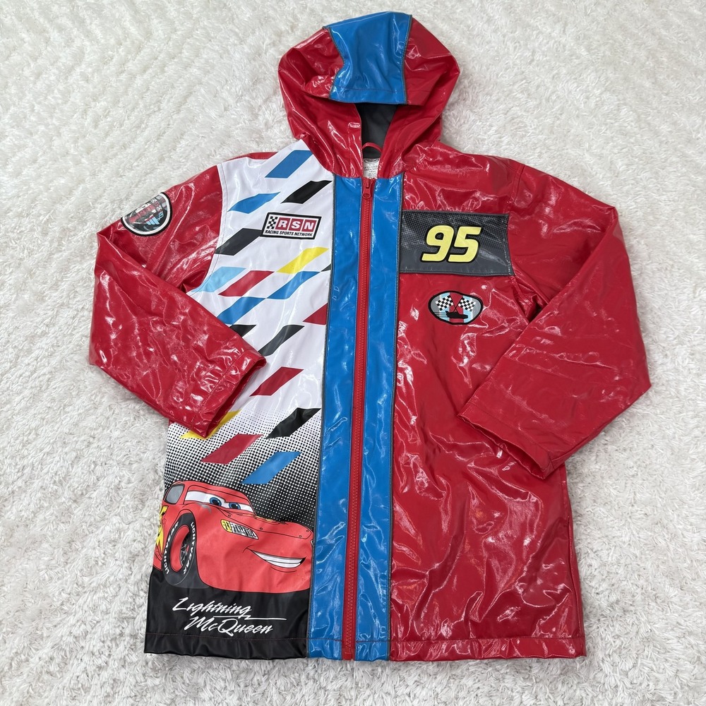 Disney Cars Lightning McQueen Jacket Boys 9/10 Red Hooded RSN Raincoat 95 Pixar